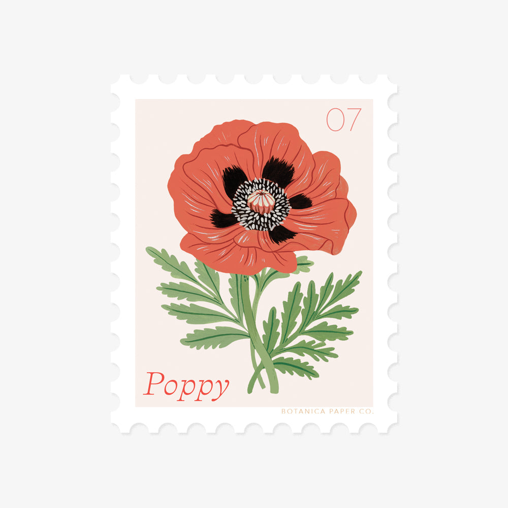 Peony, May Flower Stamp-Style Vinyl Sticker
