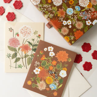 Close-up of the Russet Keepsake card set showing a variety of hand-illustrated botanical cards by Oana Befort.