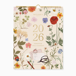 2026 wall calendar featuring botanical herbarium illustrations by Oana Befort for Botanica Paper Co.