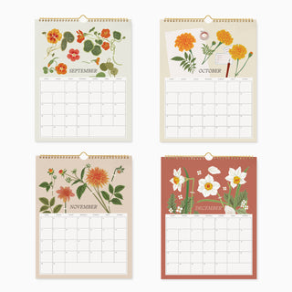 Autumn to winter pages of the 2026 Herbarium wall calendar with richly colored seasonal botanicals illustrated by Oana Befort.