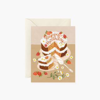 Homemade Birthday Cake greeting card by Oana Befort for Botanica Paper Co. featuring charming hand-painted watercolor and gouache illustration of homemade cake on warm white matte cardstock, A2 size with blank interior