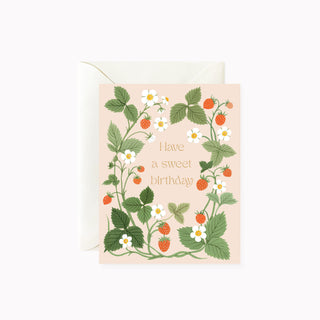 Sweet Birthday greeting card by Oana Befort for Botanica Paper Co. featuring botanical illustration with gold foil accents on warm white matte cardstock, A2 size with blank interior