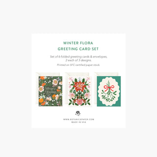 Back of the Winter Flora Greeting Card Set illustrated by Oana Befort for Botanica Paper Co.