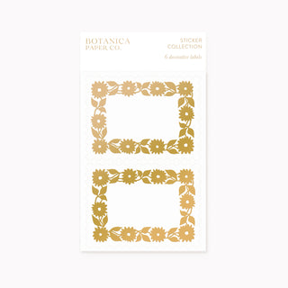 Daisy Decorative Labels, Pack Of 6 illustrated by Oana Befort for Botanica Paper Co. featuring a golden foil flowers.