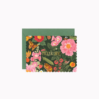 Floral A1 greeting card featuring floral designs with gold foil 'Thank You' text and die-cut edges
