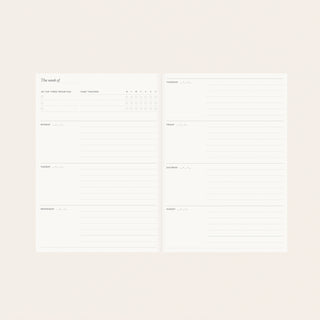 Weekly planning spread from Reverie planner by Oana Befort for Botanica Paper Co. displaying organized layout with 3 top priorities, habit tracker designed for smooth writing and daily organization