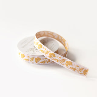 Embroidered ribbon featuring gold poppies in gold thread
