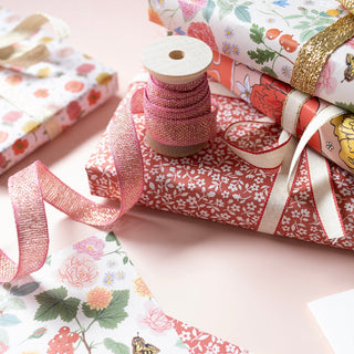 METALLIC LOOSE WEAVE RIBBON | natural & pink - Botanica Paper Co.®
