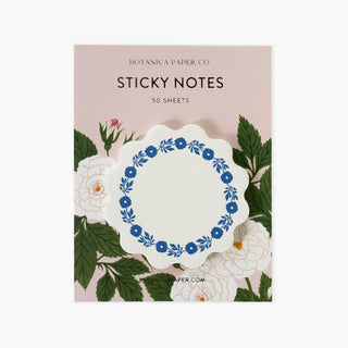 Botanica Paper Co. sticky notes with floral design on a pink background