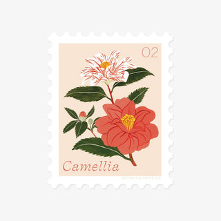 CAMELLIA, FEBRUARY FLOWER | STAMP - STYLE VINYL STICKER - Botanica Paper Co.®
