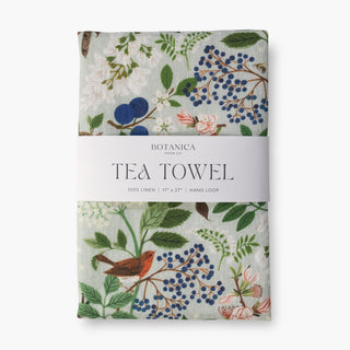Flowering Trees 100% linen tea towel by Oana Befort featuring delicate botanical illustrations of blooming trees in soft, elegant colors on premium European linen
