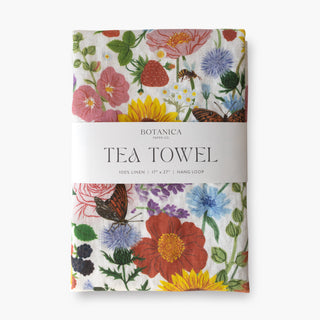 SUMMER linen tea towel featuring botanical illustrations by Oana Befort, made from 100% European linen — a beautiful and practical gift.