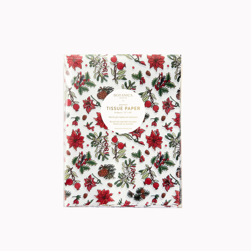 Pack of tissue paper with Christmas floral design on a white background