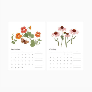September and October calendar pages with illustrated botanicals by Oana Befort from the 2026 Botanist desk calendar.